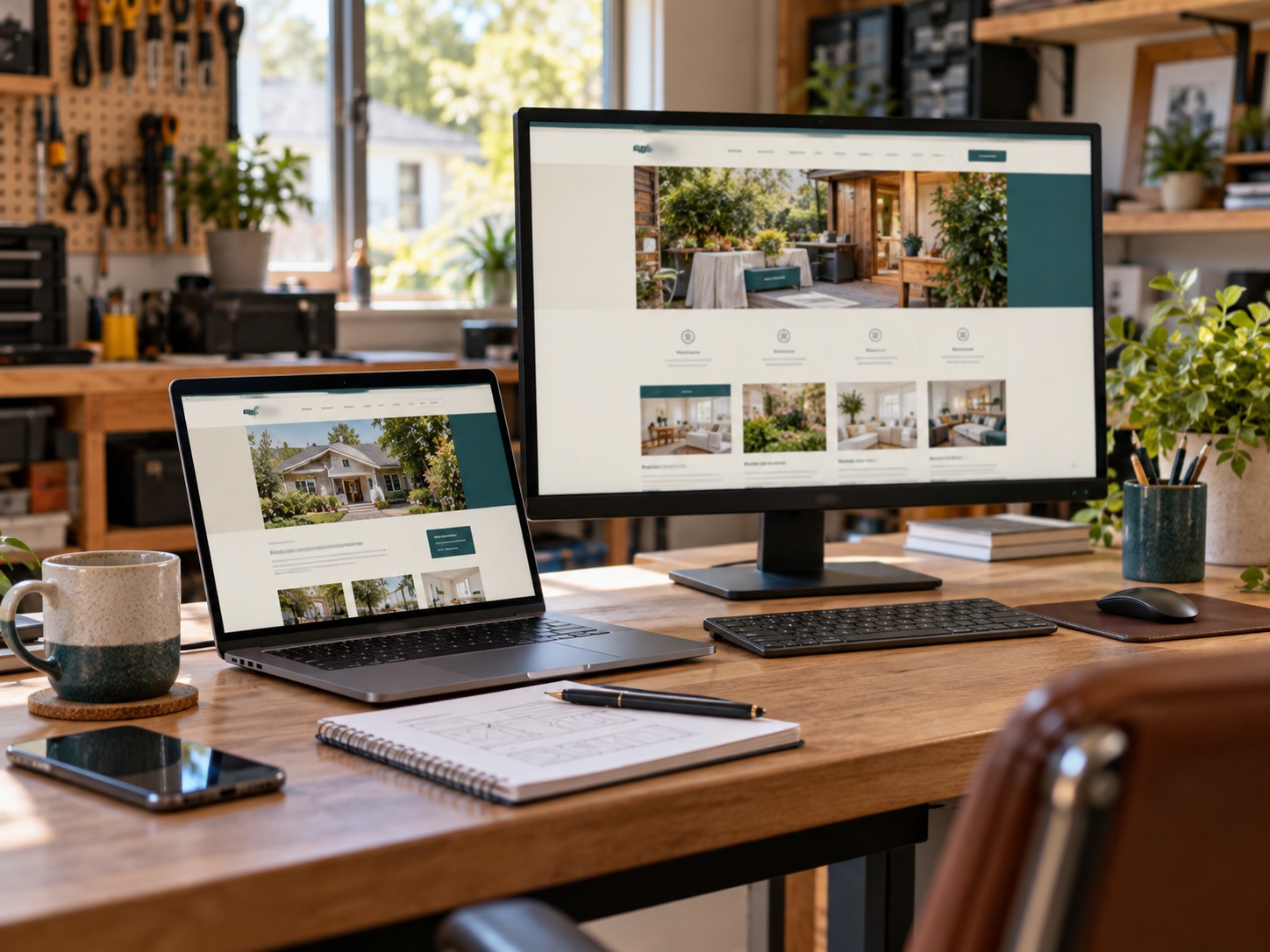 Website design displayed on a laptop and monitor